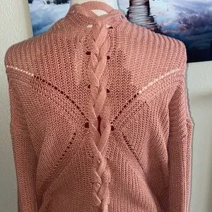 Pink Rose Sweaters Dusty Rose Pink Long Chunky Cable Knit